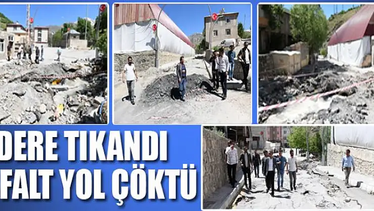 Dere tıkandı, asfalt yol çöktü