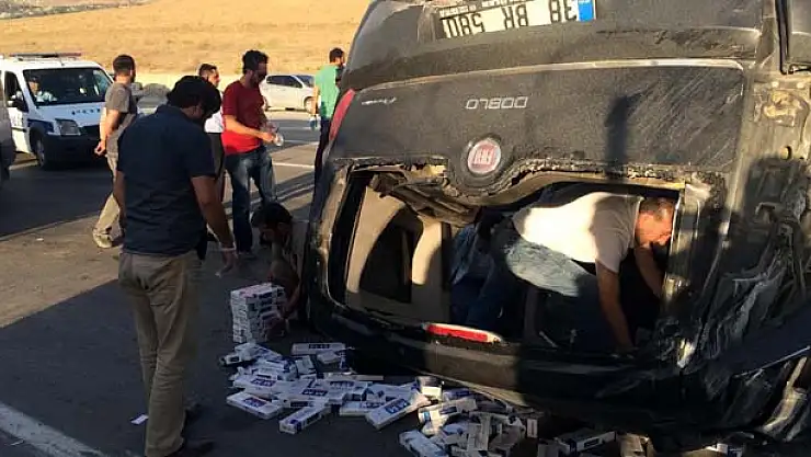 Kaza Yapan Araçta Kaçak Sigara Çıktı