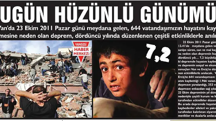 BUGÜN VAN'IN HÜZÜNLÜ GÜNÜ