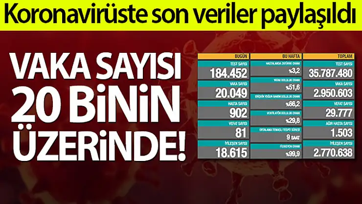 Türkiye'de son 24 saatte 20.049 koronavirüs vakası tespit edildi