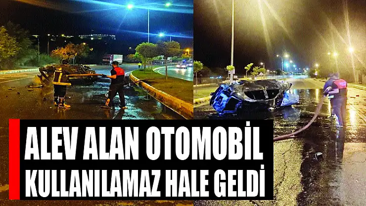 Alev alan otomobil kullanılamaz hale geldi