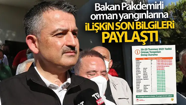 Tarım ve Orman Bakanı Pakdemirli, orman yangınlarına ilişkin son bilgileri paylaştı
