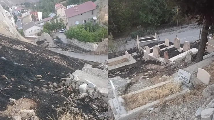 Anız yangınları mezarlıklara zarar veriyor