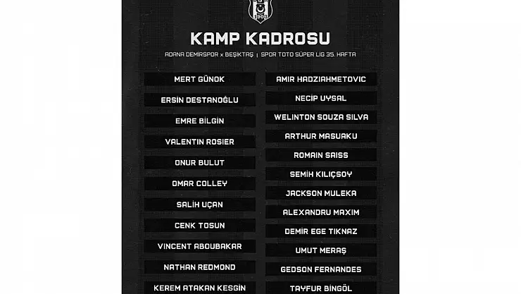 Beşiktaş'ın Adana Demirspor maçı kamp kadrosu belli oldu