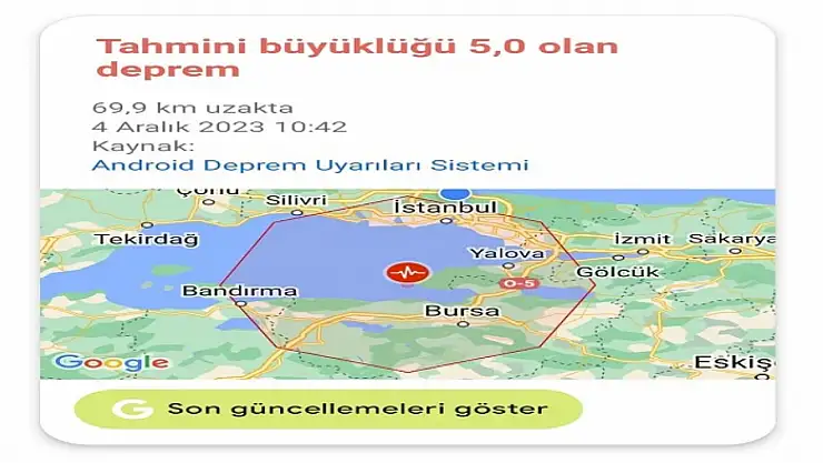 Depremden saniyeler önce bildirim gönderdi
