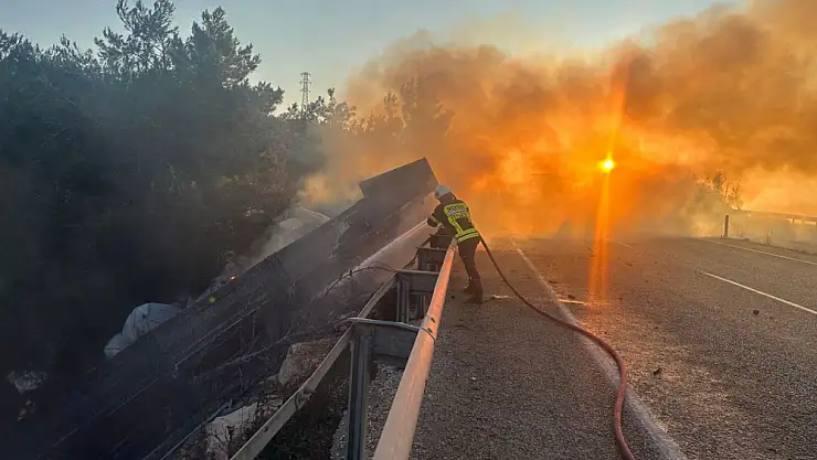 Kaza yapan tır alev alev yandı