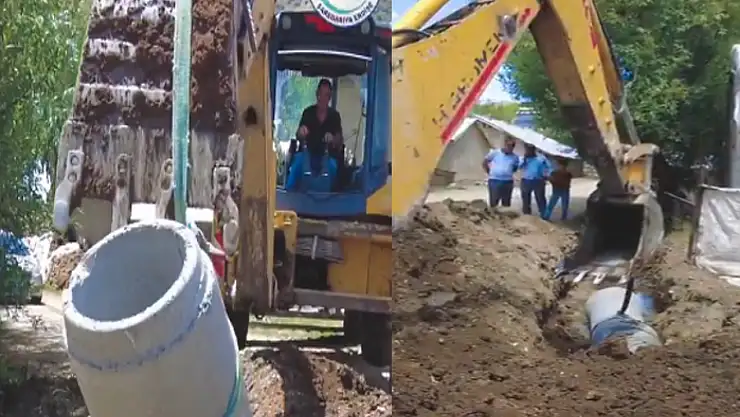 Köycük Mahallesi'nde su tahliyesi için büz boru döşeme çalışmaları başladı