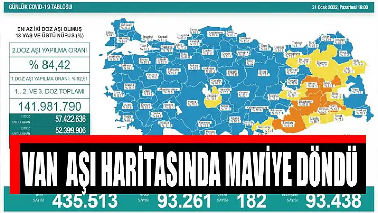 VAN  AŞI HARİTASINDA MAVİYE DÖNDÜ