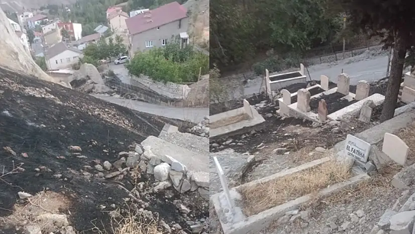 Anız yangınları mezarlıklara zarar veriyor