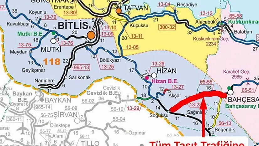 Bahçesaray–Kalkan yolu çığ tehlikesi nedeniyle ulaşıma kapatıldı