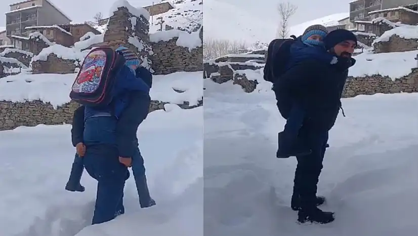Yürüyemeyen öğrencisini sırtında taşıdı