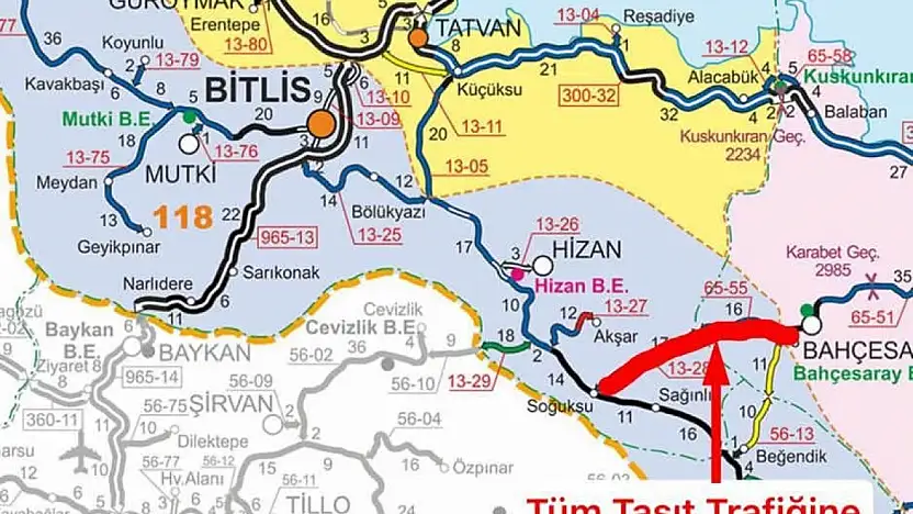 Bahçesaray–Kalkan yolu çığ tehlikesi nedeniyle ulaşıma kapatıldı