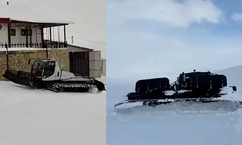 Abalı Kayak Merkezi'nde pist hazırlıkları yoğun kar altında devam ediyor