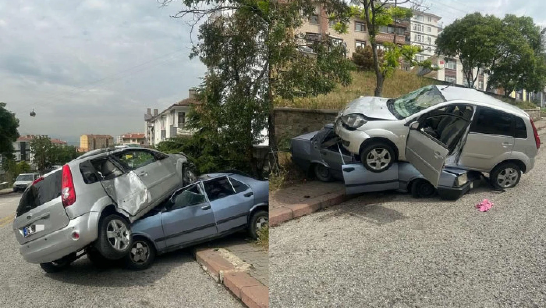 İlginç kaza: Aracı çarptığı otomobilin üzerine çıktı